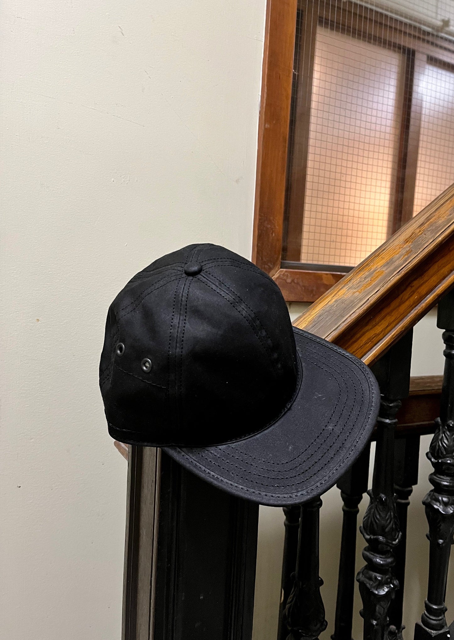 Black 6 Panel Waxed Cotton