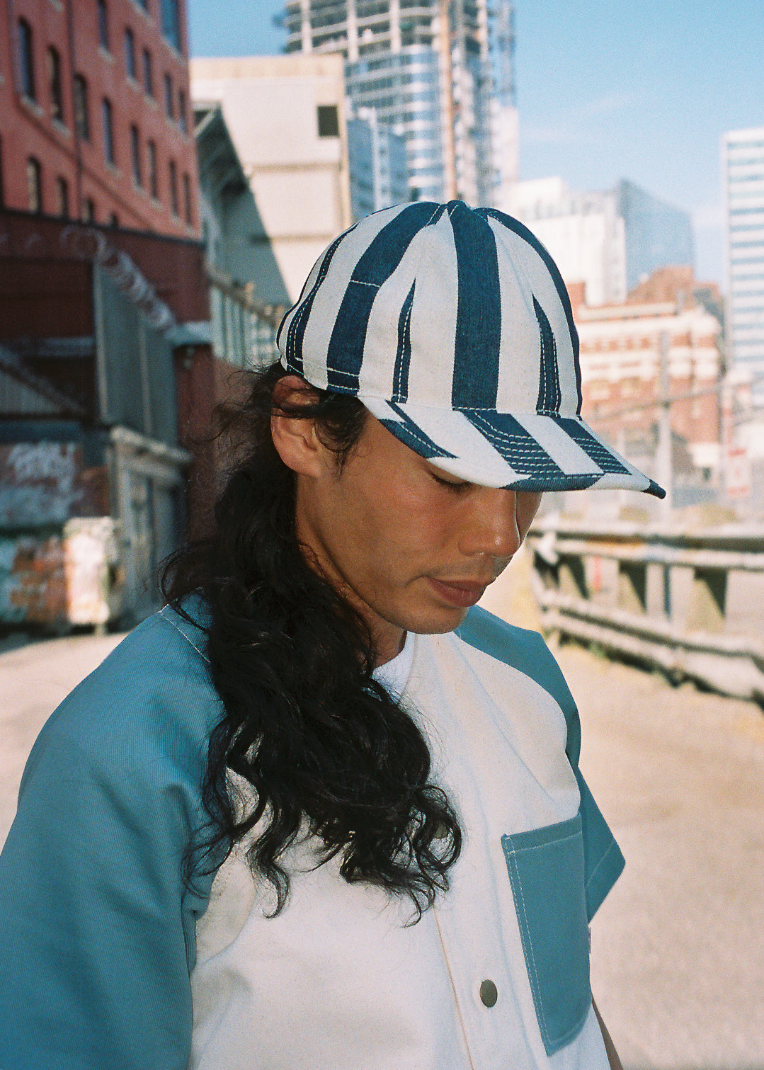 Wide Stripe Denim 6 Panel Hat