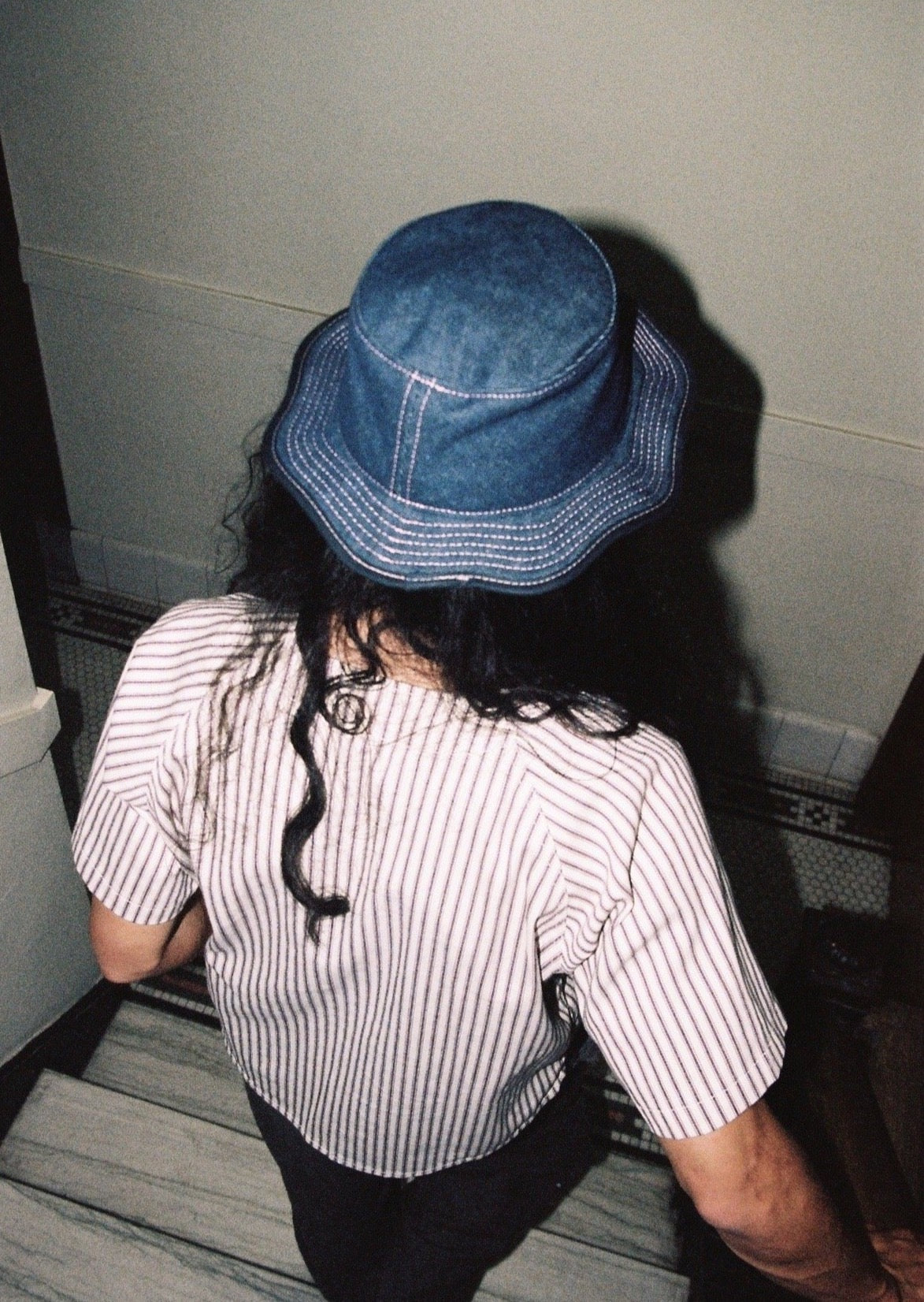 Up-cycled Indigo Denim Wavy Bucket