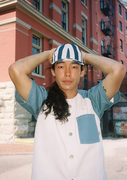 Wide Stripe Denim 6 Panel Hat